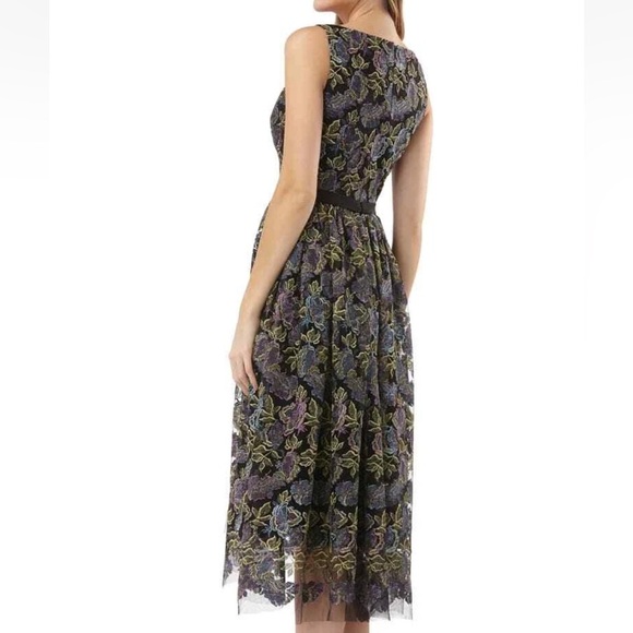 JS Collections Metallic Floral Lace Fit and Flare Midi Dress Size 14 - Picture 3 of 13